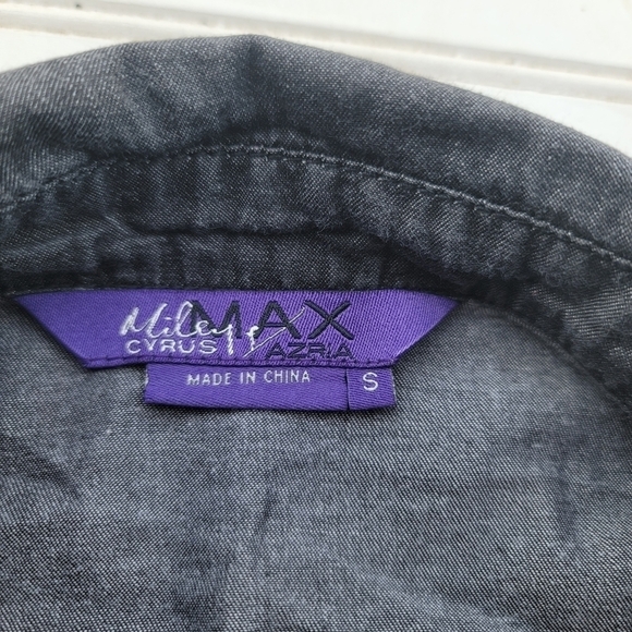 MILEY CYRUS MAX AZRIA Girls DENIM  DRESS Black Tie Back 3/4 Sleeve Sz S - Picture 6 of 10